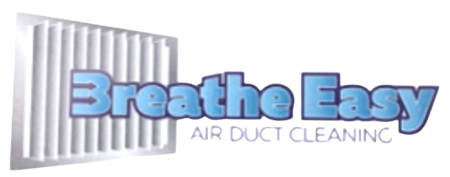 Breathe Easy Air Duct Cleaning logo with blue text and a vent graphic.