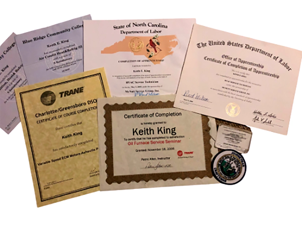 Credentials and certifications held by Breath Easy Air Duct Cleaning in the air quality industry